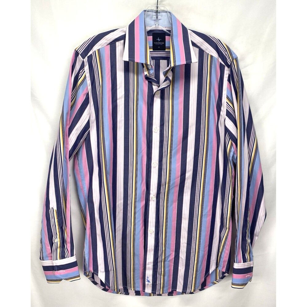 TAILORBYRD Mens Dress Shirt Size S 15 33.5 Long Staple 2-PLY Cotton Yarn Striped